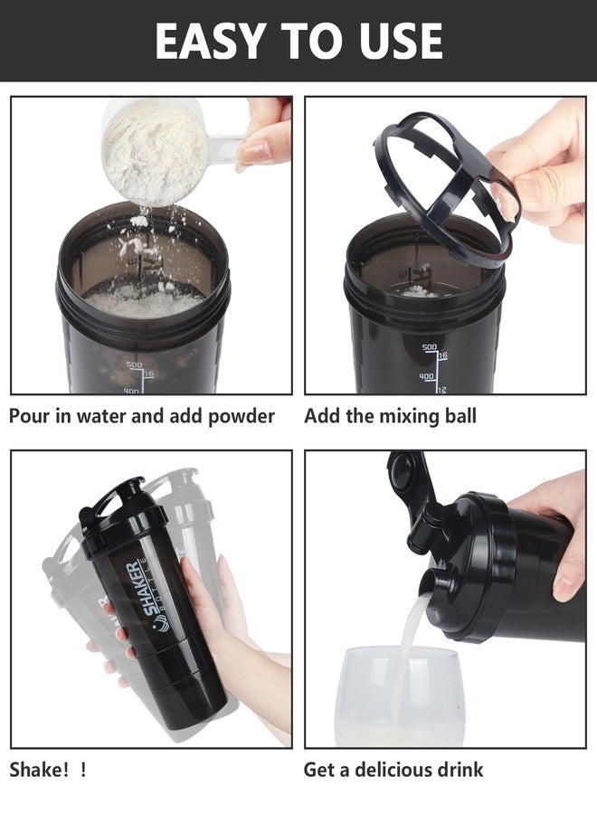 VIGIND Protein Shaker Bottle,16 oz Shake Cup for Protein Powder with Storage,Sports Water Bottle,Non Slip 3 Layer Twist Off 3oz Cups with Pill Tray Leak Proof Shake Bottles for Protein Mixes - Image 4